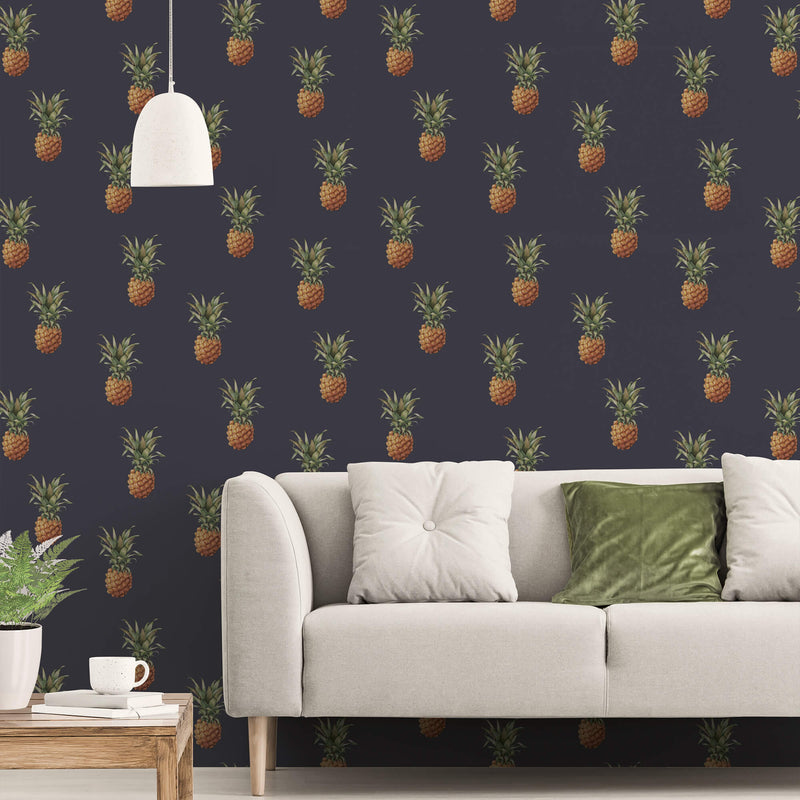 media image for Pineapples Navy Wallpaper from the Just Kitchens Collection by Galerie Wallcoverings 258