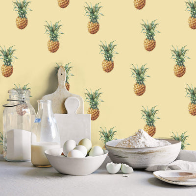 product image for Pineapples Yellow Wallpaper from the Just Kitchens Collection by Galerie Wallcoverings 48