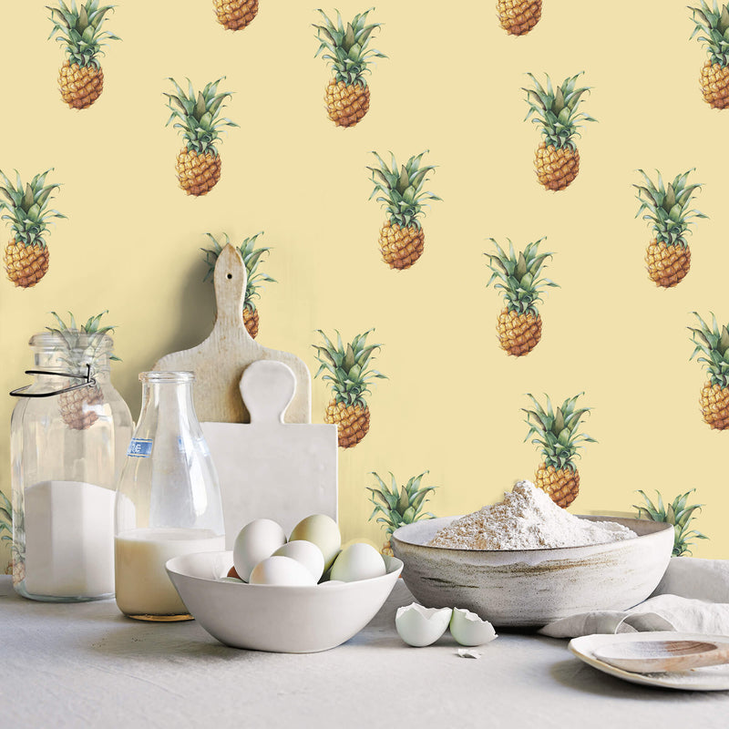 media image for Pineapples Yellow Wallpaper from the Just Kitchens Collection by Galerie Wallcoverings 210