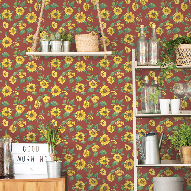 media image for Sunflower Trail Red/Yellow Wallpaper from the Just Kitchens Collection by Galerie Wallcoverings 276