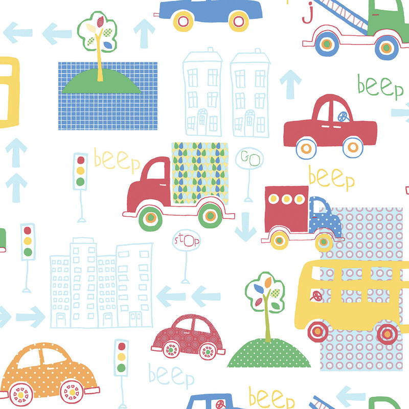 media image for sample beep beep blue red wallpaper from the just 4 kids 2 collection by galerie wallcoverings 1 211