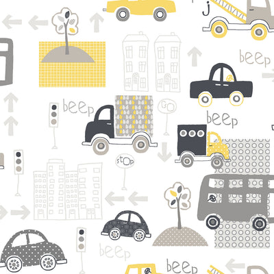 product image of sample beep beep black yellow wallpaper from the just 4 kids 2 collection by galerie wallcoverings 1 516