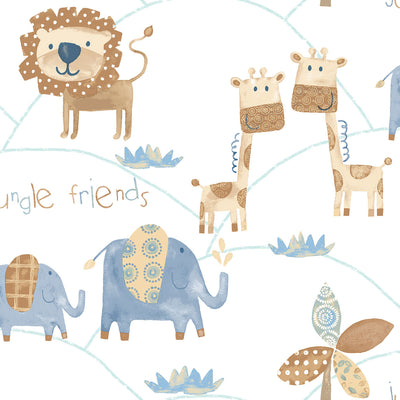 product image of Jungle Friends Blue Wallpaper from the Just 4 Kids 2 Collection by Galerie Wallcoverings 54