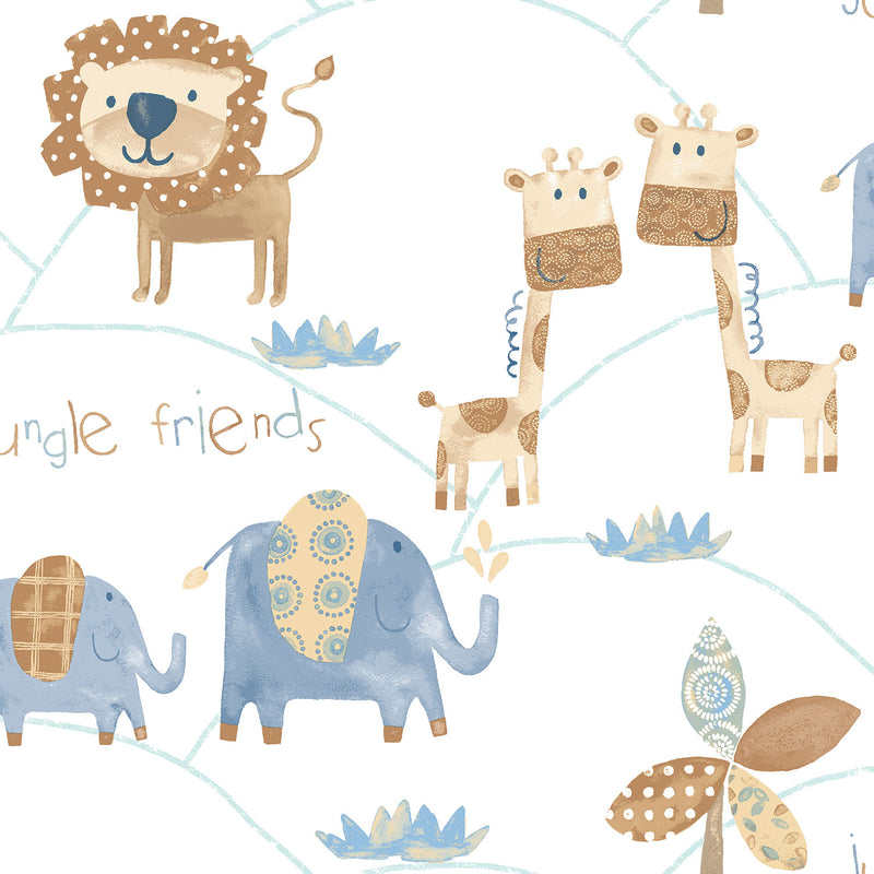 media image for Jungle Friends Blue Wallpaper from the Just 4 Kids 2 Collection by Galerie Wallcoverings 29