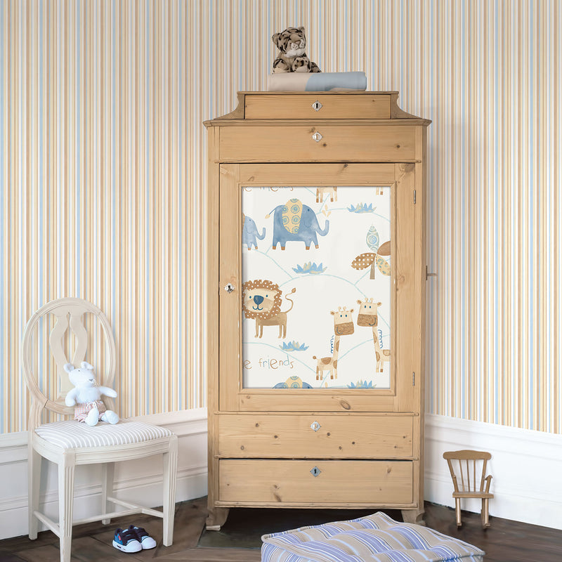 media image for Multi Striped Blue/Brown Wallpaper from the Just 4 Kids 2 Collection by Galerie Wallcoverings 253