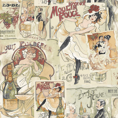 product image of Champagne Posters Red Wallpaper from the Nostalgie Collection by Galerie Wallcoverings 518