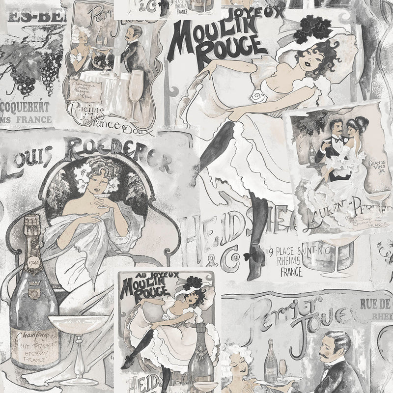 media image for Champagne Posters Silver/Grey Wallpaper from the Nostalgie Collection by Galerie Wallcoverings 298