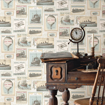 product image for Travel Beige/Blue Wallpaper from the Nostalgie Collection by Galerie Wallcoverings 29