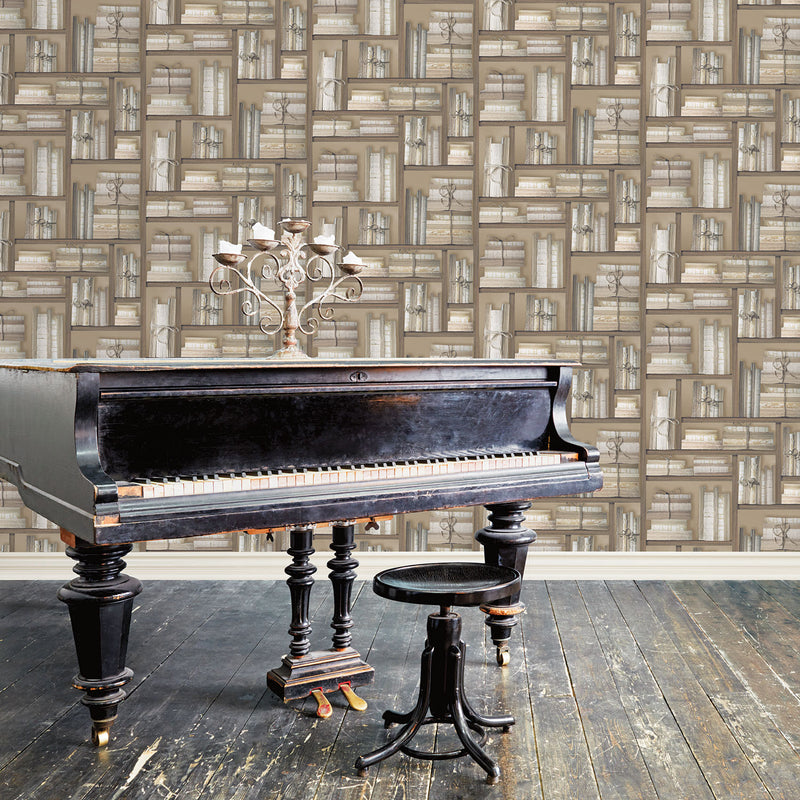 media image for Natural Books Brown Wallpaper from the Nostalgie Collection by Galerie Wallcoverings 222