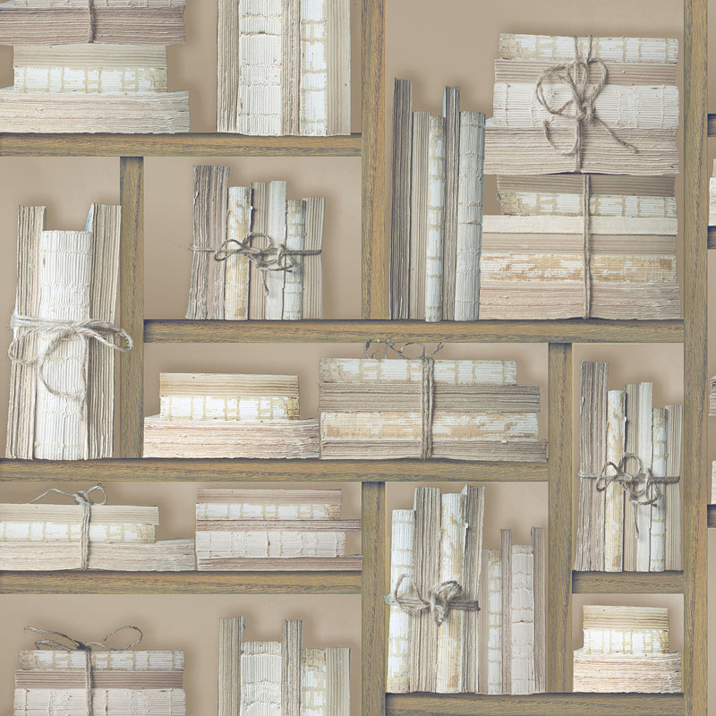 media image for Natural Books Brown Wallpaper from the Nostalgie Collection by Galerie Wallcoverings 258