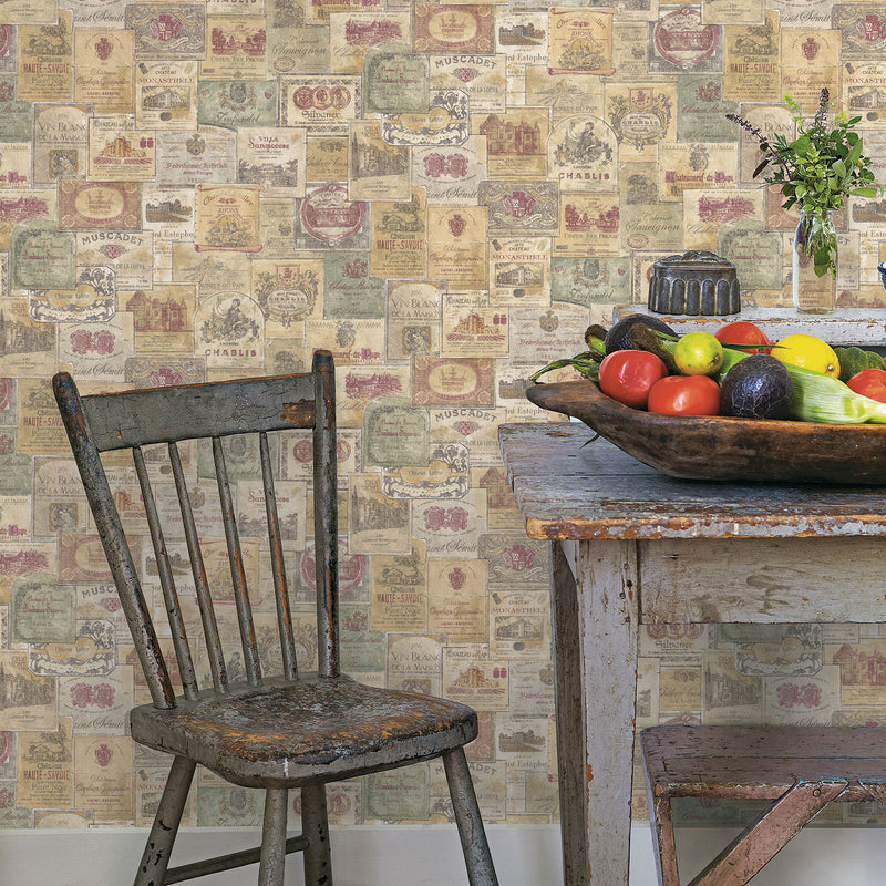 media image for Wine Labels Beige/Red Wallpaper from the Nostalgie Collection by Galerie Wallcoverings 268