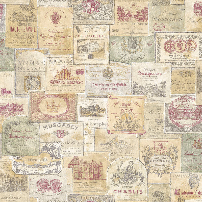 media image for Wine Labels Beige/Red Wallpaper from the Nostalgie Collection by Galerie Wallcoverings 249