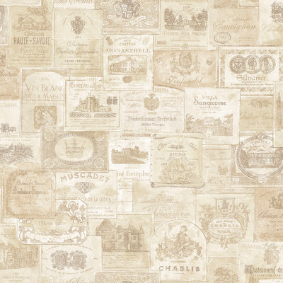 product image of Wine Labels Beige Wallpaper from the Nostalgie Collection by Galerie Wallcoverings 544