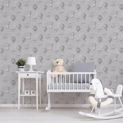 product image for Air Ships Grey/Silver Wallpaper from the Nostalgie Collection by Galerie Wallcoverings 11
