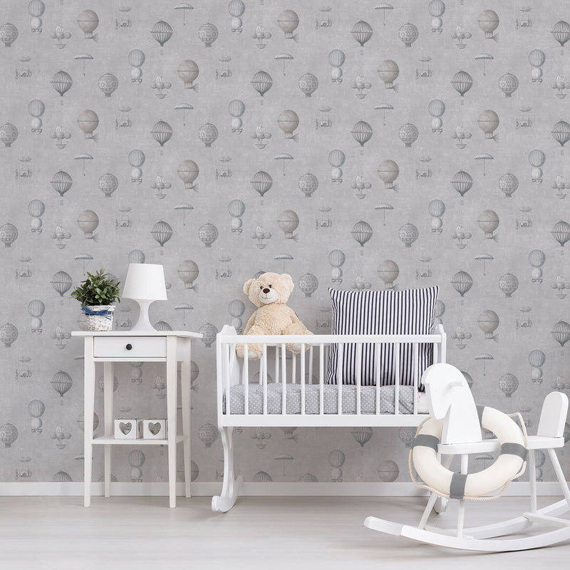 media image for Air Ships Grey/Silver Wallpaper from the Nostalgie Collection by Galerie Wallcoverings 25