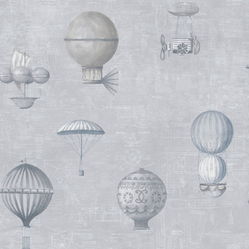 media image for Air Ships Grey/Silver Wallpaper from the Nostalgie Collection by Galerie Wallcoverings 285