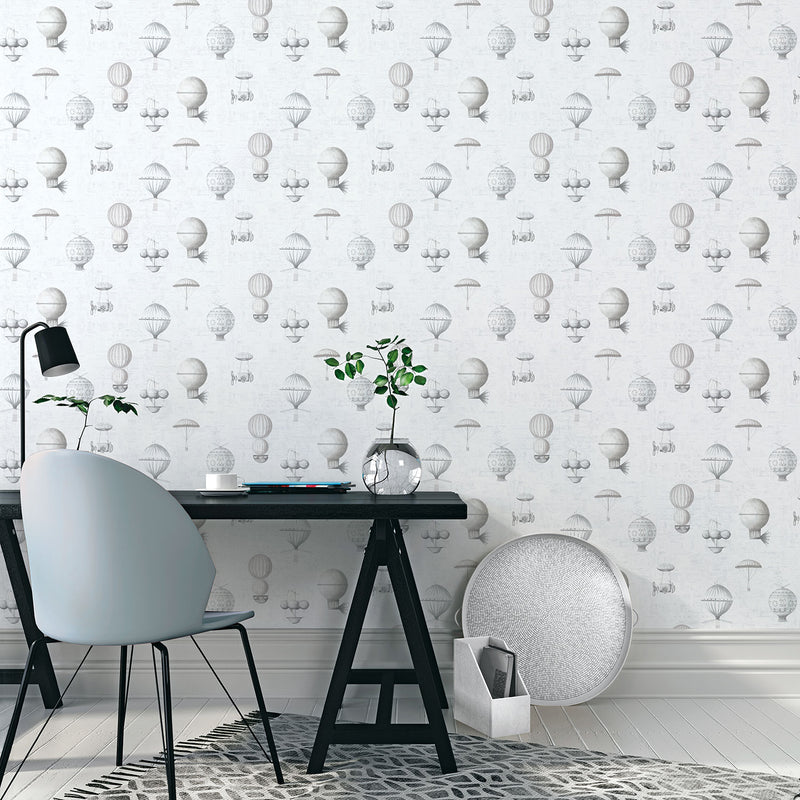 media image for Air Ships Silver/Grey Wallpaper from the Nostalgie Collection by Galerie Wallcoverings 213