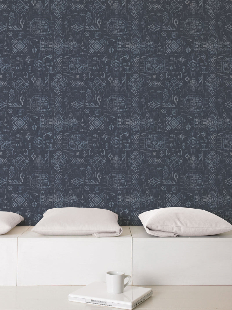 media image for Aztec Blue Wallpaper from the Global Fusion Collection by Galerie Wallcoverings 235