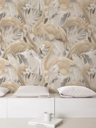 product image for Flamingos Beige Wallpaper from the Global Fusion Collection by Galerie Wallcoverings 79