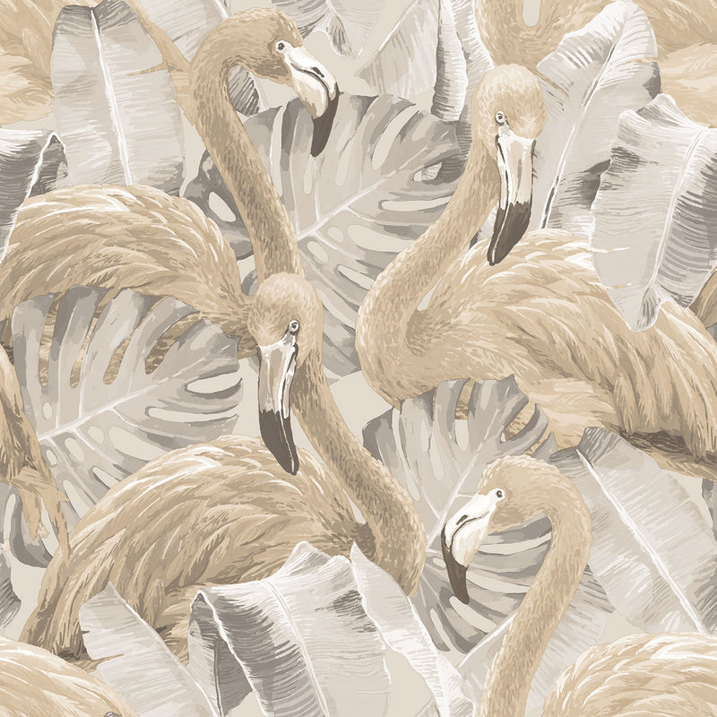 media image for Flamingos Beige Wallpaper from the Global Fusion Collection by Galerie Wallcoverings 276