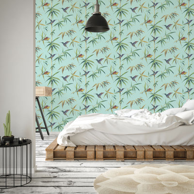 product image for Hummingbirds Turquoise Wallpaper from the Global Fusion Collection by Galerie Wallcoverings 41