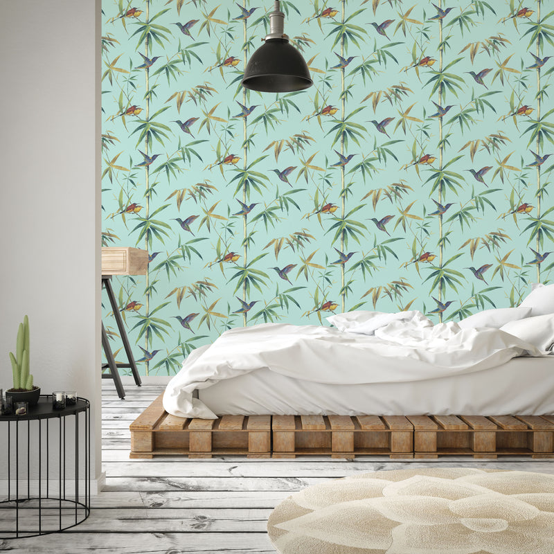 media image for Hummingbirds Turquoise Wallpaper from the Global Fusion Collection by Galerie Wallcoverings 21