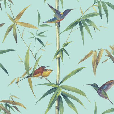 product image for Hummingbirds Turquoise Wallpaper from the Global Fusion Collection by Galerie Wallcoverings 0