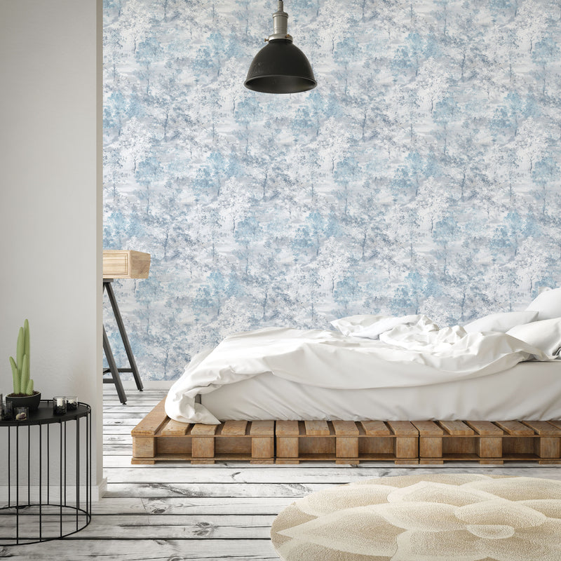 media image for Trees Blue Wallpaper from the Global Fusion Collection by Galerie Wallcoverings 24