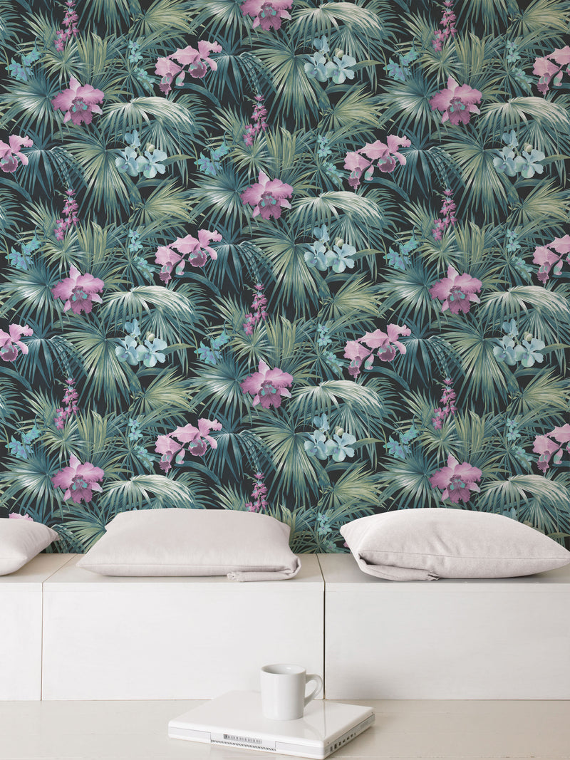 media image for Tropical Florals Turquoise Wallpaper from the Global Fusion Collection by Galerie Wallcoverings 226