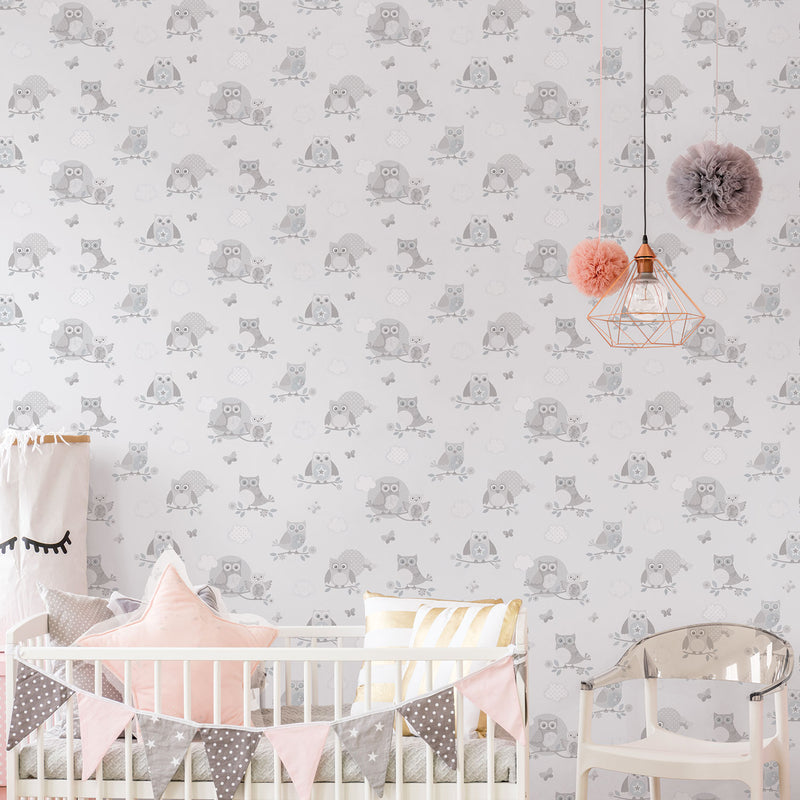 media image for Nursery Owl Grey Wallpaper from the Just 4 Kids 2 Collection by Galerie Wallcoverings 274