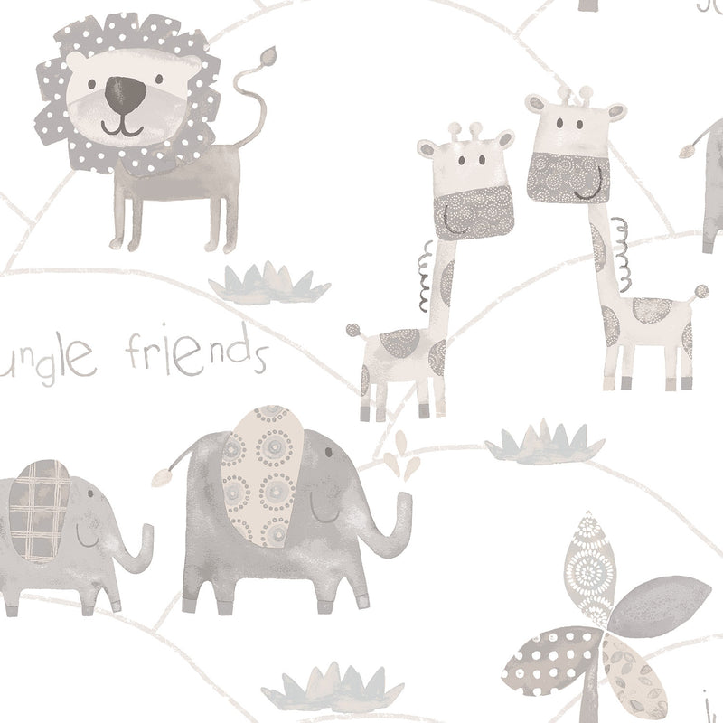 media image for Jungle Friends Grey/White Wallpaper from the Just 4 Kids 2 Collection by Galerie Wallcoverings 20