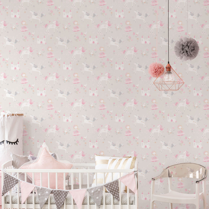 media image for Enchanted Grey/Pink Wallpaper from the Just 4 Kids 2 Collection by Galerie Wallcoverings 248