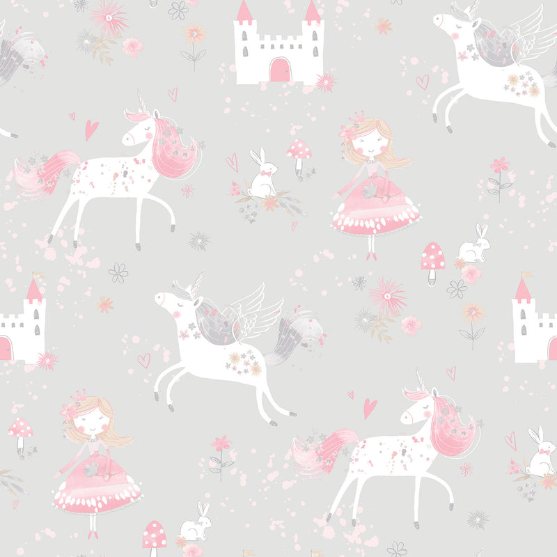 media image for Enchanted Grey/Pink Wallpaper from the Just 4 Kids 2 Collection by Galerie Wallcoverings 270