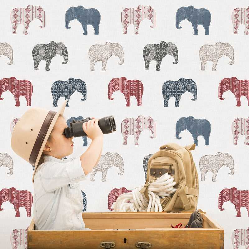 media image for Elephant Blue Multi Wallpaper from the Just 4 Kids 2 Collection by Galerie Wallcoverings 250