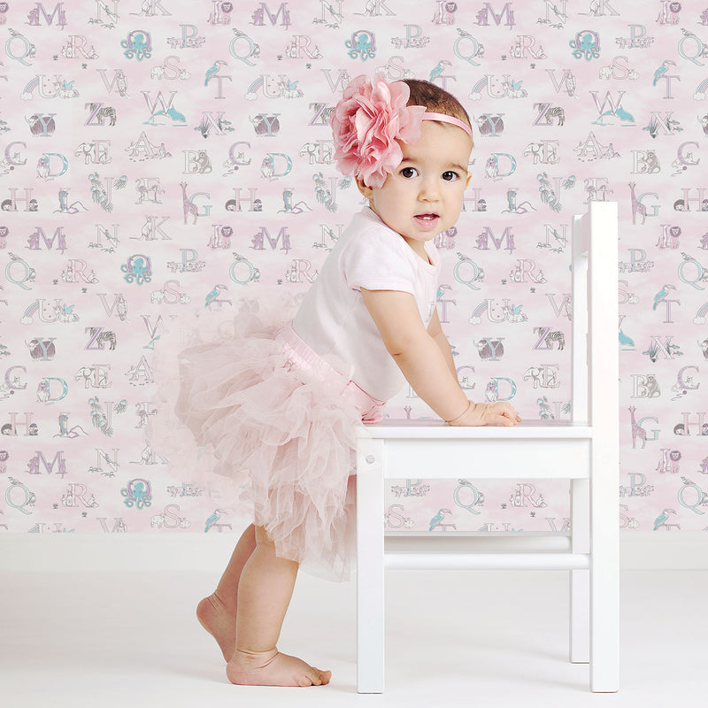 media image for Fun Alphabet Pink Wallpaper from the Just 4 Kids 2 Collection by Galerie Wallcoverings 215
