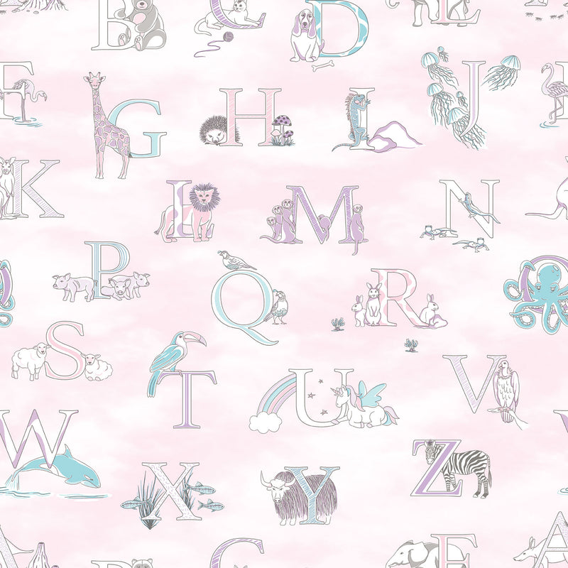 media image for Fun Alphabet Pink Wallpaper from the Just 4 Kids 2 Collection by Galerie Wallcoverings 298