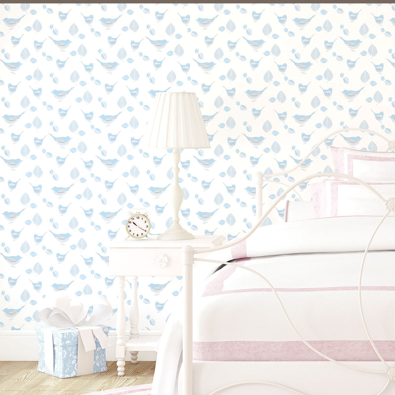 media image for Bird Blue Wallpaper from the Just 4 Kids 2 Collection by Galerie Wallcoverings 269