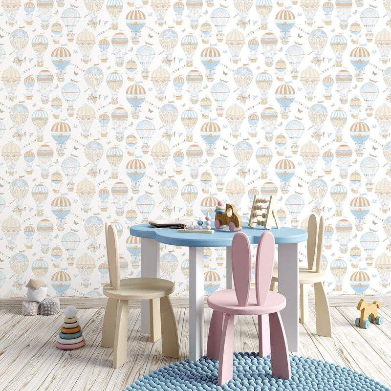 media image for Hot Air Balloon Blue/Brown Wallpaper from the Just 4 Kids 2 Collection by Galerie Wallcoverings 255