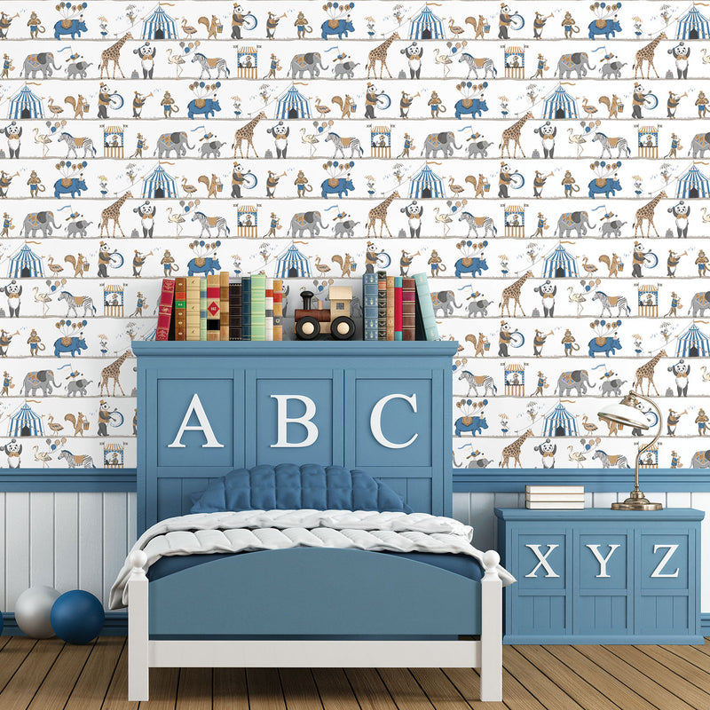 media image for Circus Blue/Brown Wallpaper from the Just 4 Kids 2 Collection by Galerie Wallcoverings 291