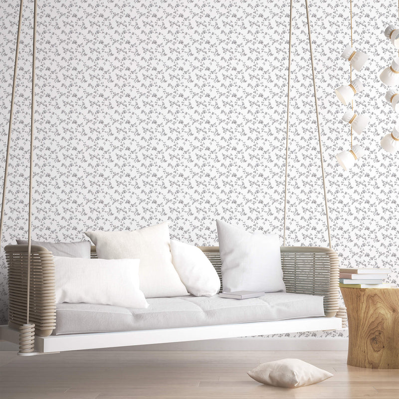 media image for Delicate Floral Black/Grey Wallpaper from the Small Prints Collection by Galerie Wallcoverings 295