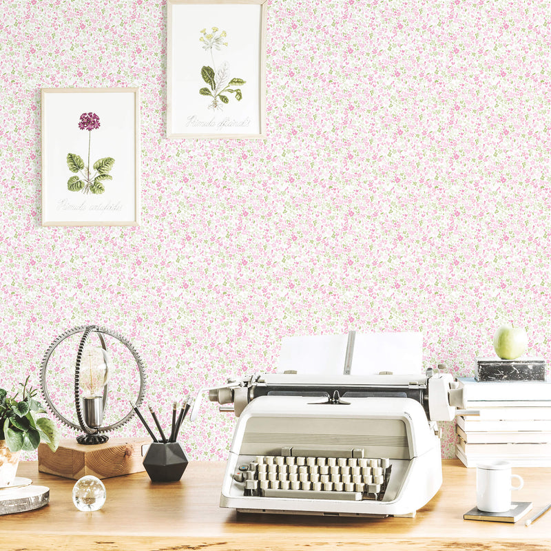 media image for Mini Mod Floral Pink/Green Wallpaper from the Small Prints Collection by Galerie Wallcoverings 247