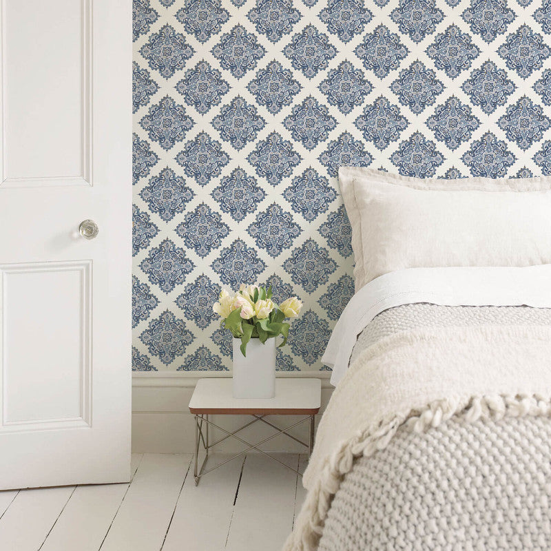 media image for Nordic Elements Motif Wallpaper in Blue 23