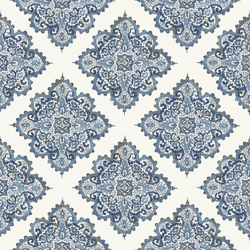 media image for Nordic Elements Motif Wallpaper in Blue 294