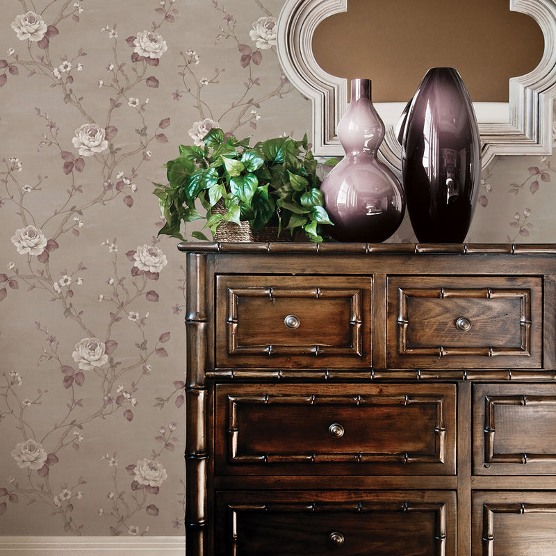 media image for Large Floral Beige/Purple Wallpaper from the Palazzo Collection by Galerie Wallcoverings 216