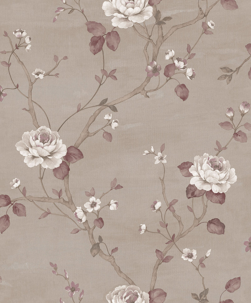 media image for Large Floral Beige/Purple Wallpaper from the Palazzo Collection by Galerie Wallcoverings 218
