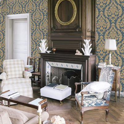product image for Traditional Damask Blue/Gold Wallpaper from the Palazzo Collection by Galerie Wallcoverings 82