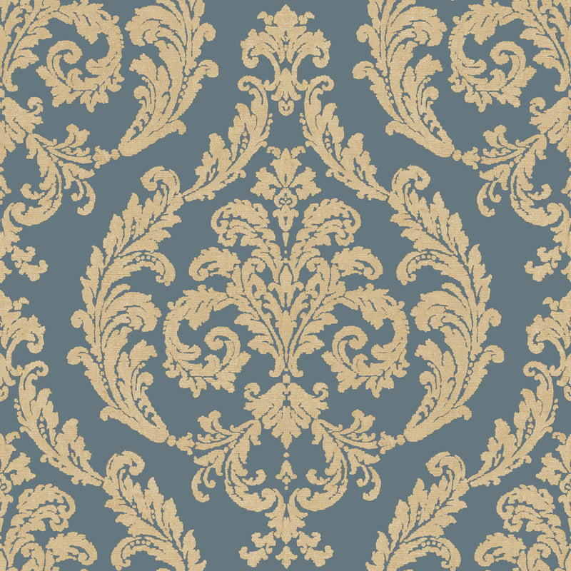 media image for Traditional Damask Blue/Gold Wallpaper from the Palazzo Collection by Galerie Wallcoverings 252