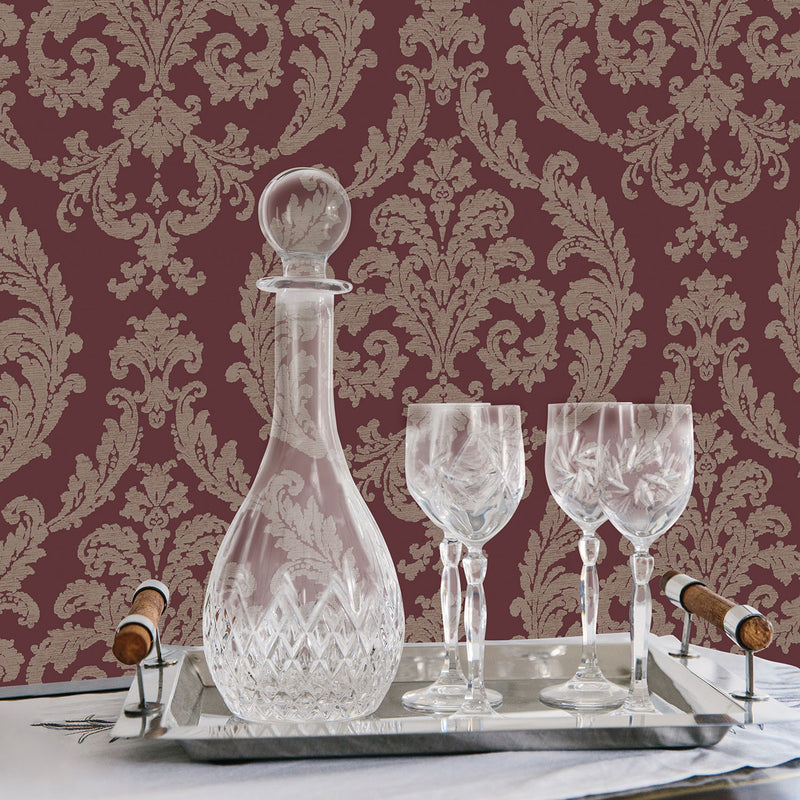 media image for Traditional Damask Maroon Wallpaper from the Palazzo Collection by Galerie Wallcoverings 245