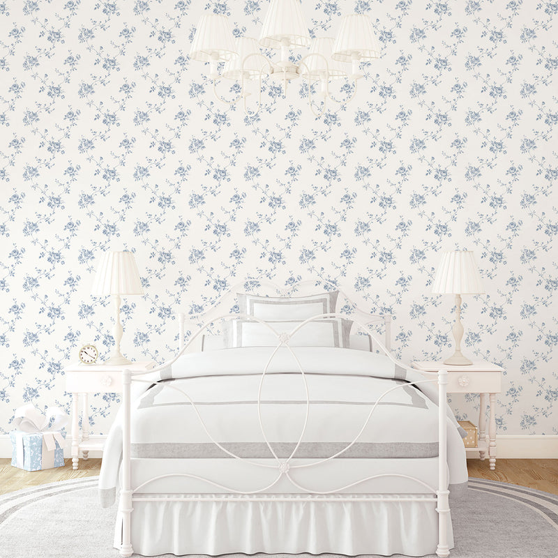 media image for Rose Trail Blue/Ivory Wallpaper from the Palazzo Collection by Galerie Wallcoverings 270