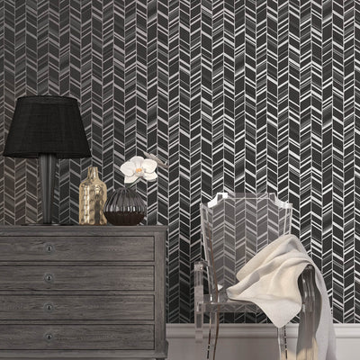 product image of Glitter Chevrons Black/Metallic Wallpaper from the Special FX Collection by Galerie Wallcoverings 525